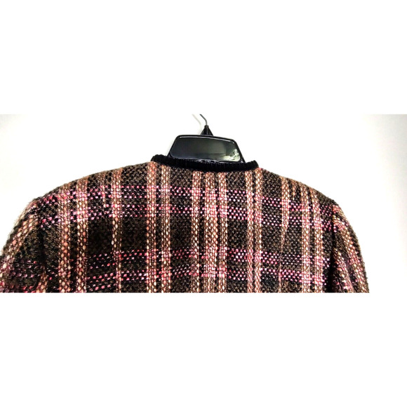 Fundamental Things Brown Pink Plaid Sz 12 Tweed like Jacket Work Church Blazer - Picture 8 of 10